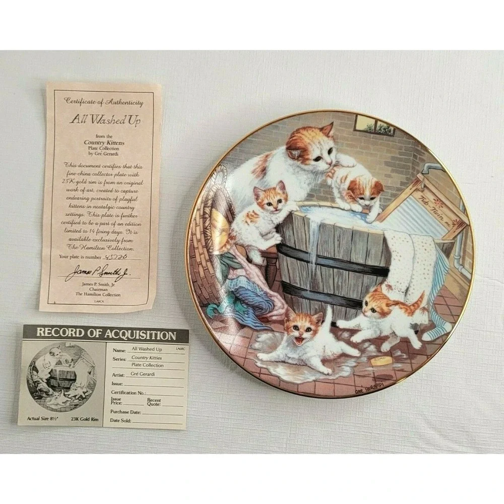 Vintage Country Kittens All Washed Up by Gre Gerrardi Porcelain Collectors Plate